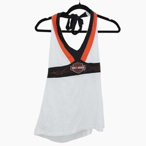 Y2K babydoll Harley Davidson Halter Tank L White Biker Moto American Sportswear